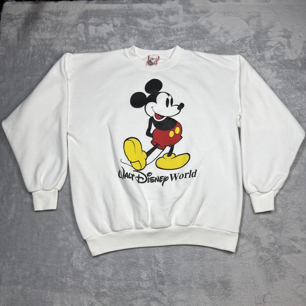 Vintage Walt Disney World Sweatshirt Mens XL White Mickey Mouse Crewneck 90s USA